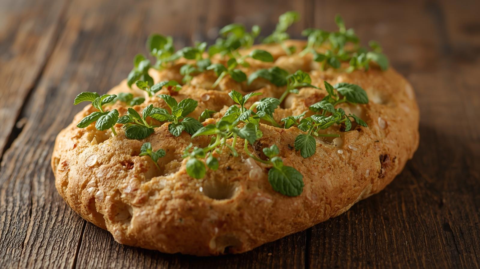 Jardines de Micro-Verduras sobre Focaccia Viva.