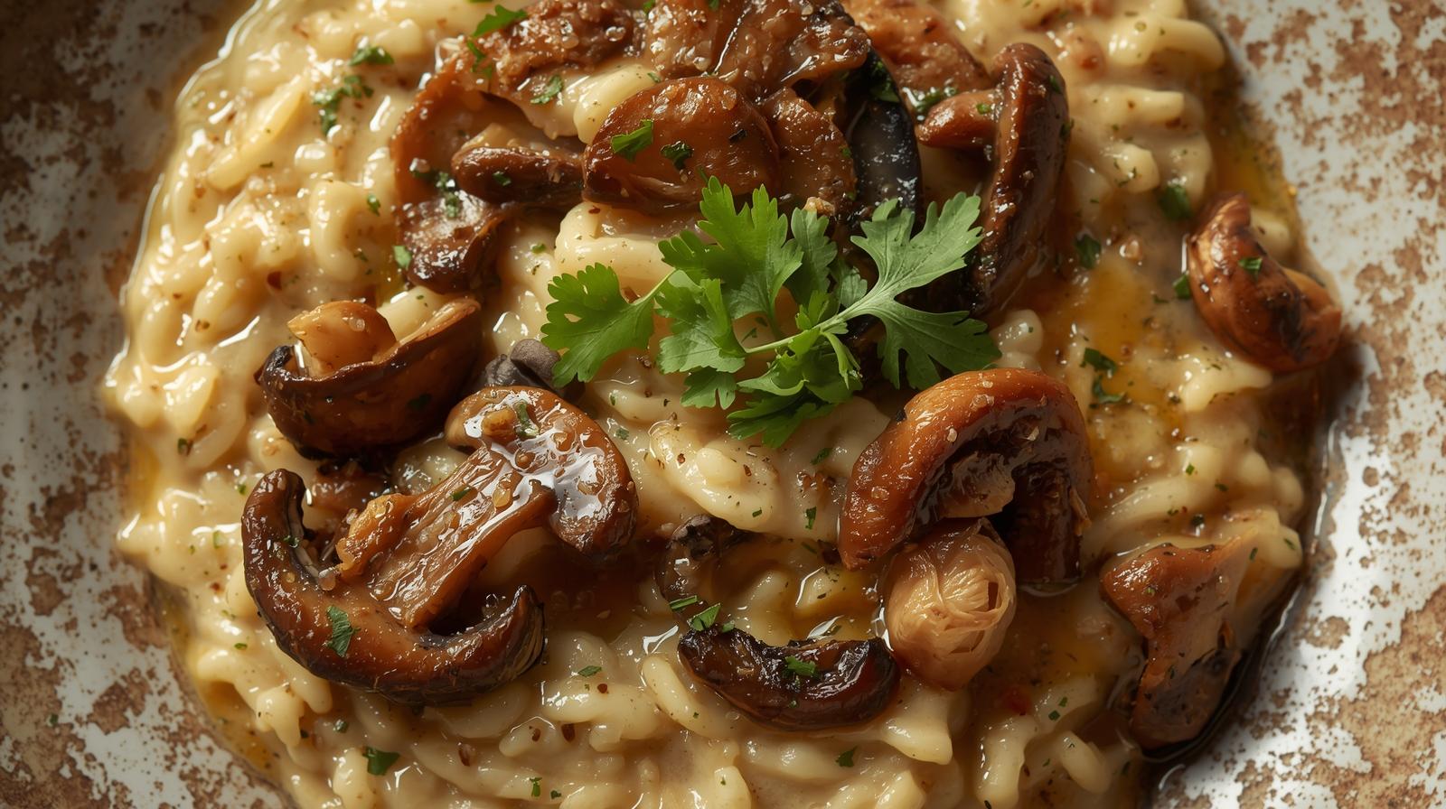 Risotto de grano de fonio con setas silvestres y aceite de trufa blanca