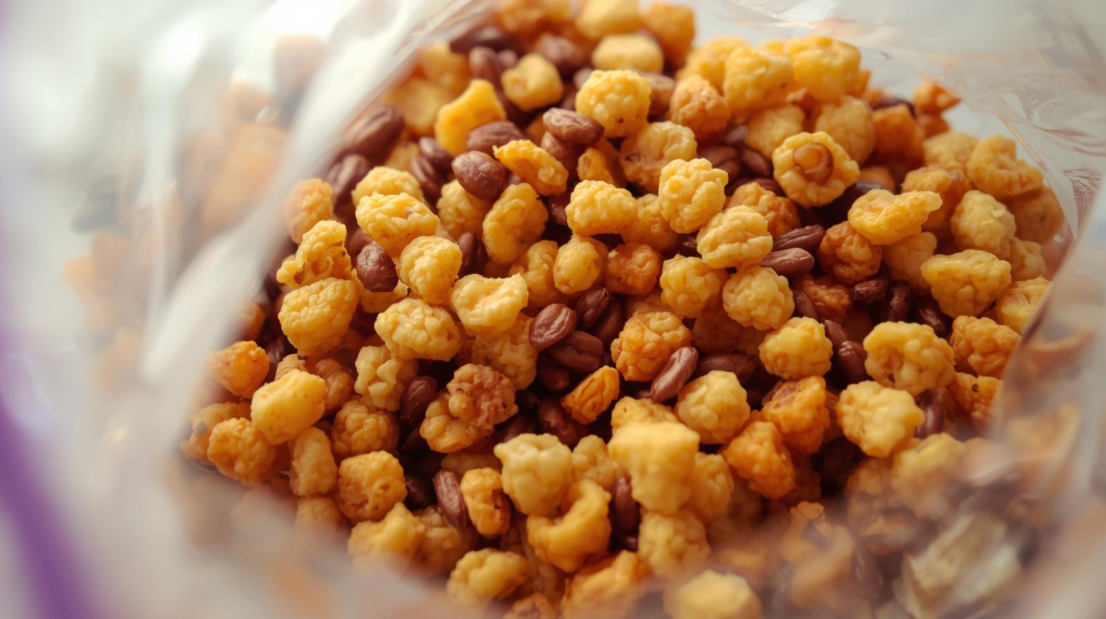 Snacks proteicos a base de legumbres infladas.