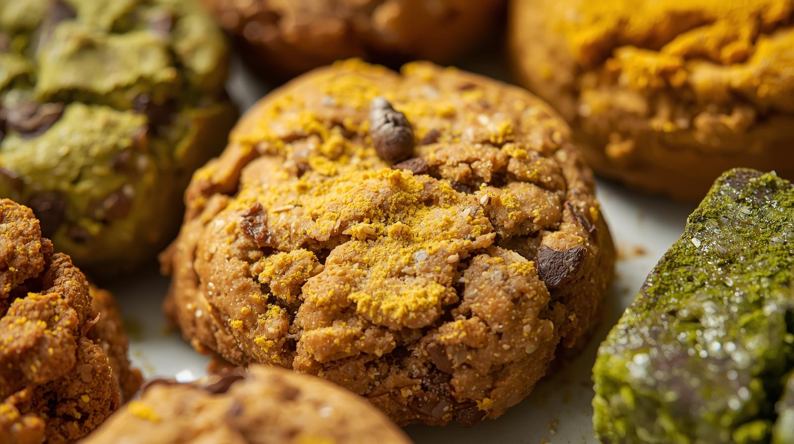 Galletas y barritas con superfoods (moringa, cúrcuma, matcha)