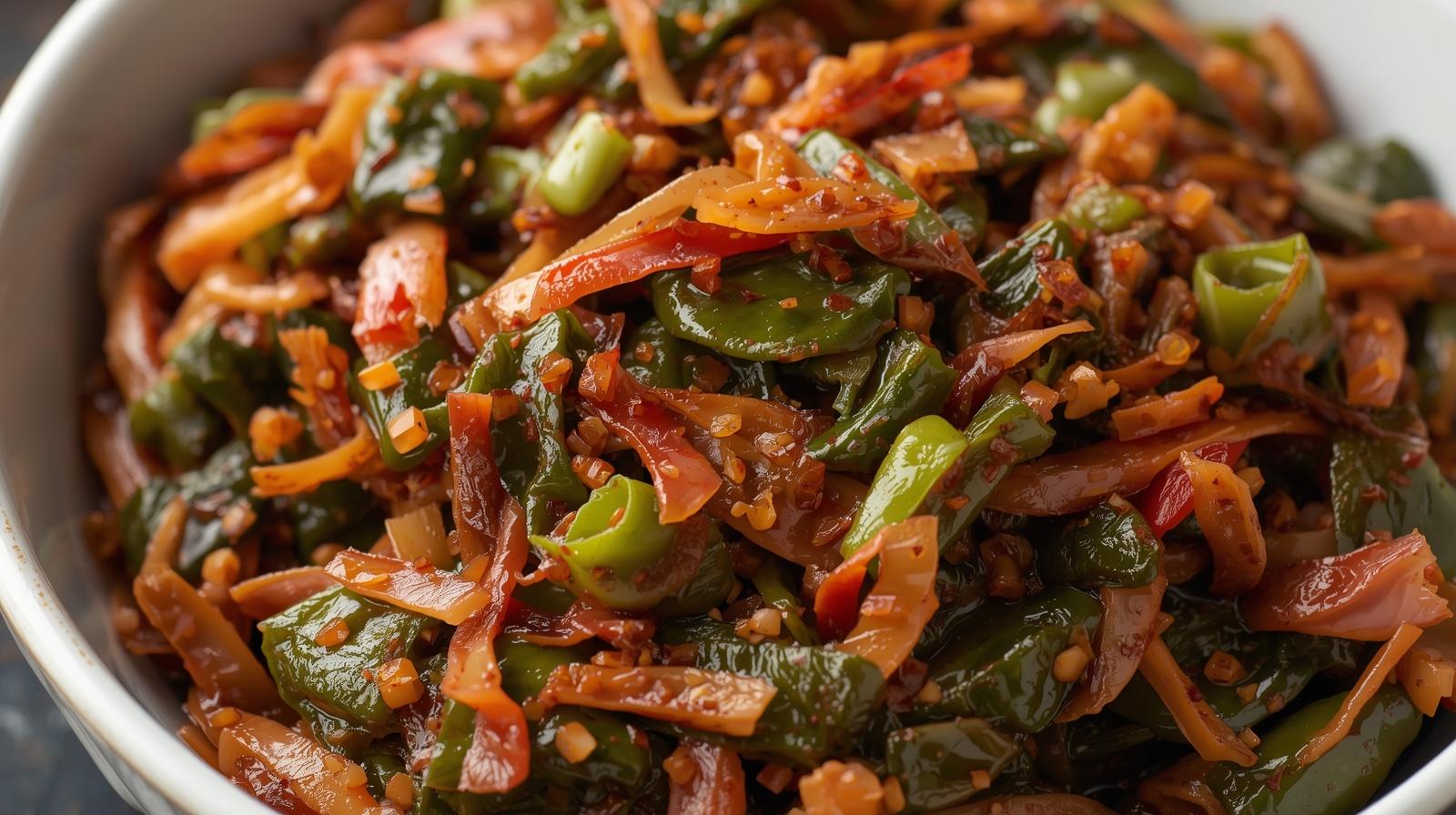 Kimchi de hoja verde listo para servir.