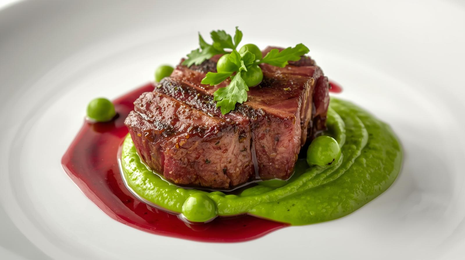 Solomillo de Ternera de Pasto con Puré de Guisantes de Primavera y…