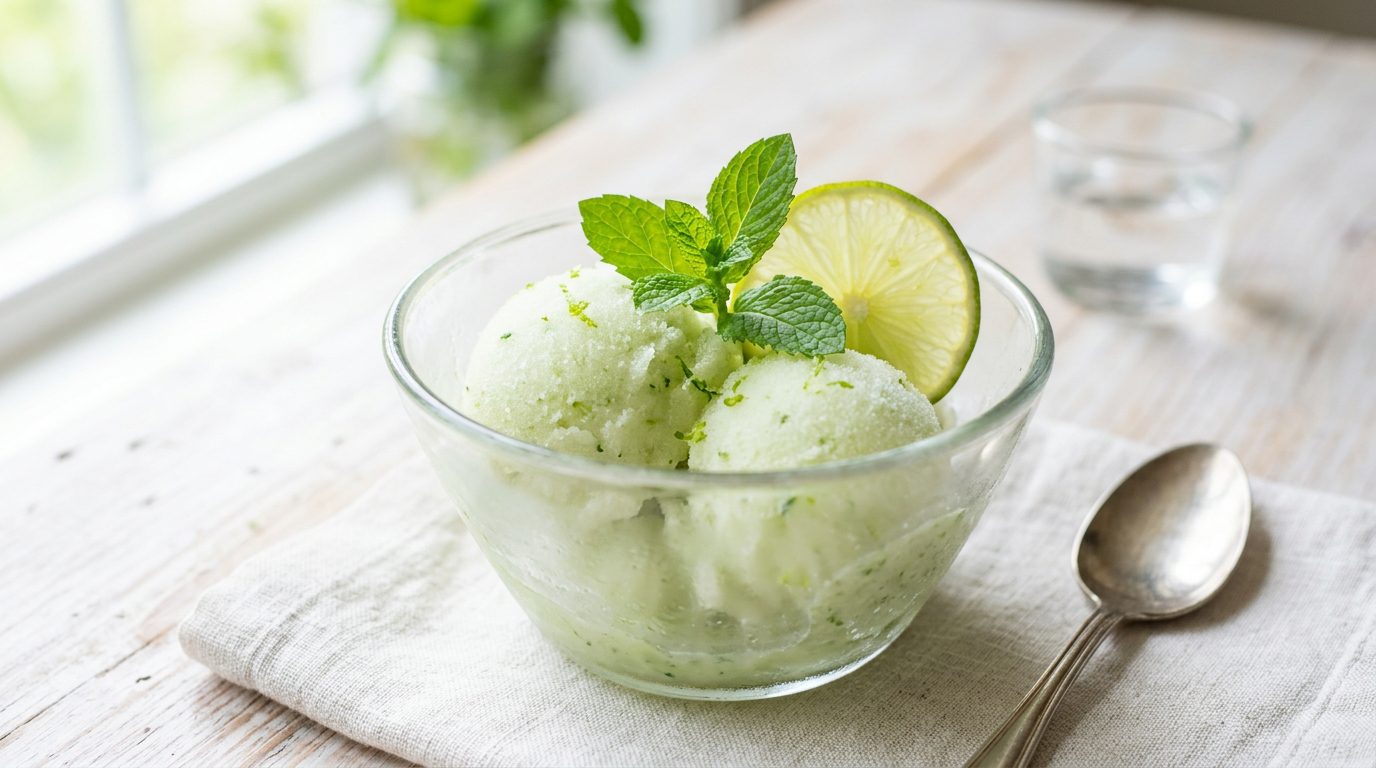 Sorbete de pepino y lima con menta fresca