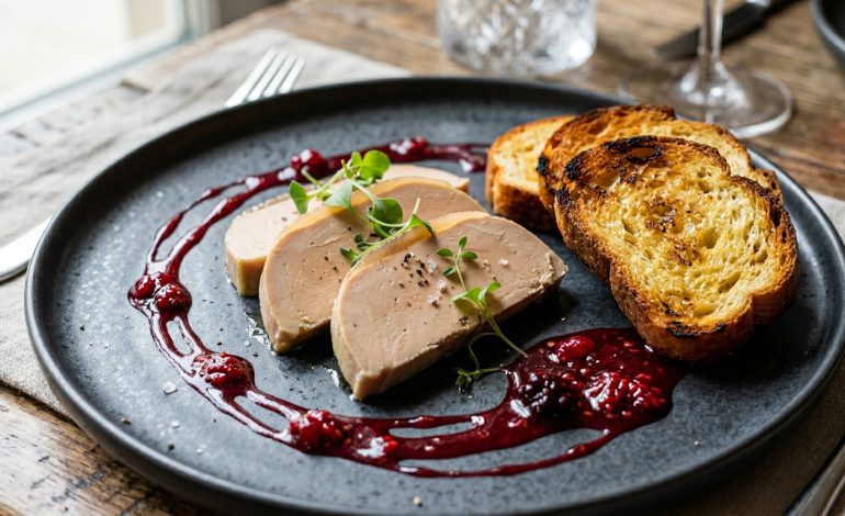 Foie micuit con pan brioche y reducción de frutos rojos